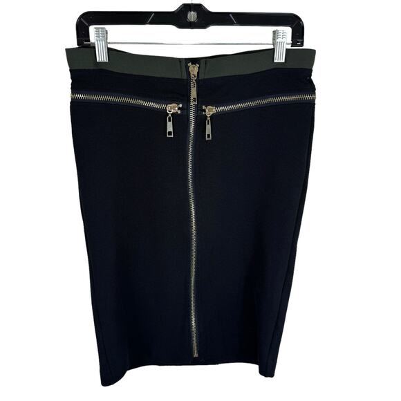 Gracia NWT Black Textured Knit Stretchy Elastic Waist Zipper Detail Midi Skirt M - Picture 1 of 5